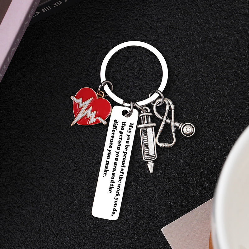 Wholesale Nurse Doctor Colleague ECG Thanksgiving Gift Stainless Steel Keychain