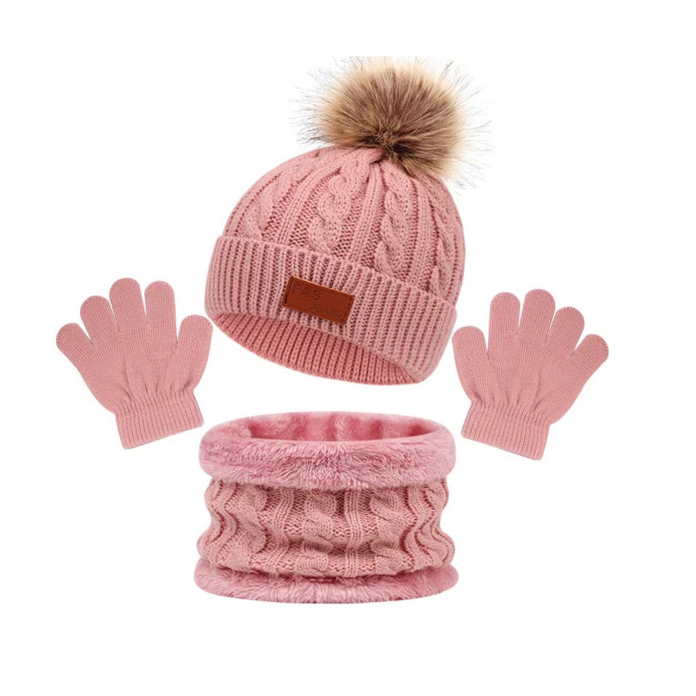 Wholesale Children's Hat Scarf Gloves Three Piece Set for Autumn and Winter Warm Woolen Hat