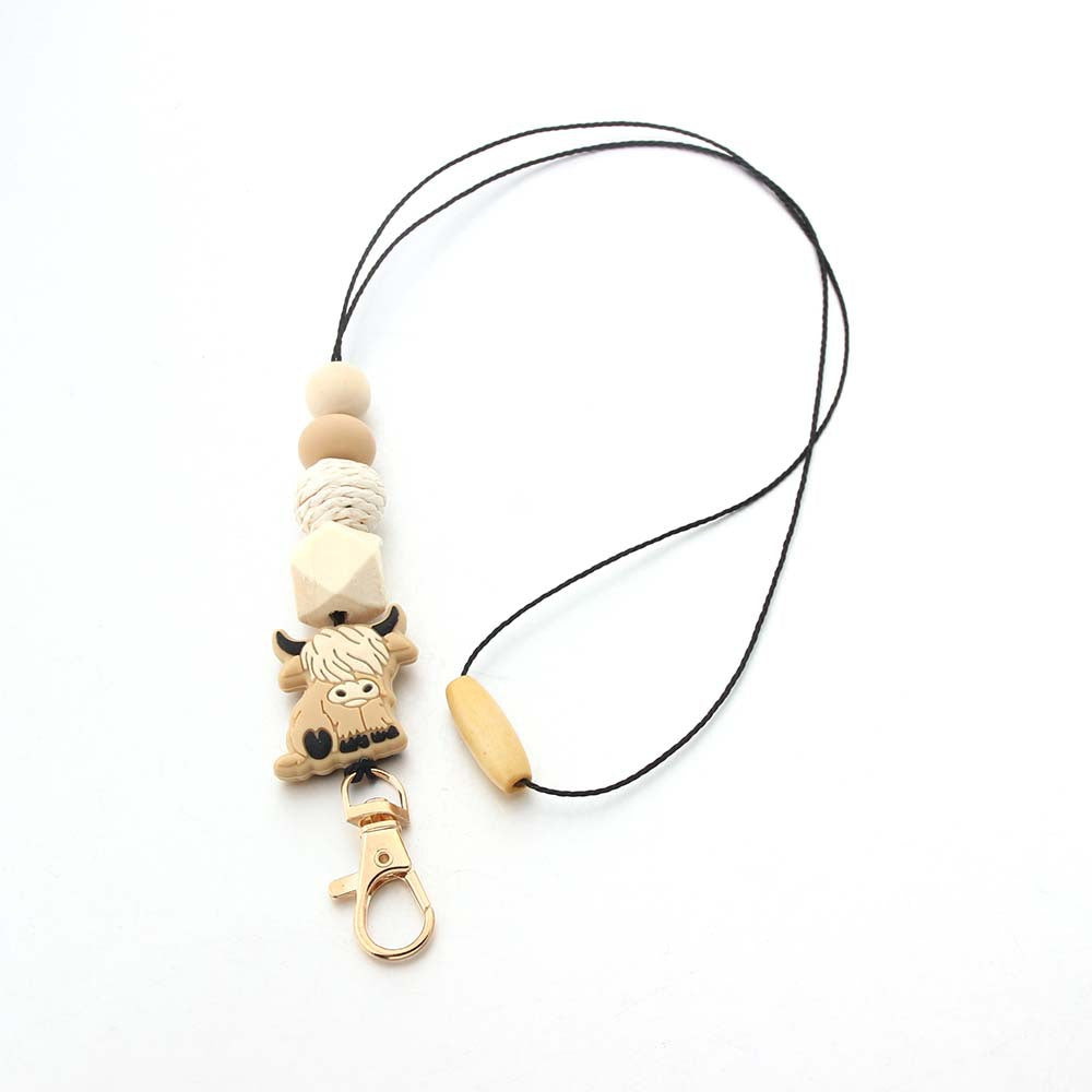 Wholesale Bohemian Style Beaded Silicone Wooden Beads Lanyard Bull Head Keychain