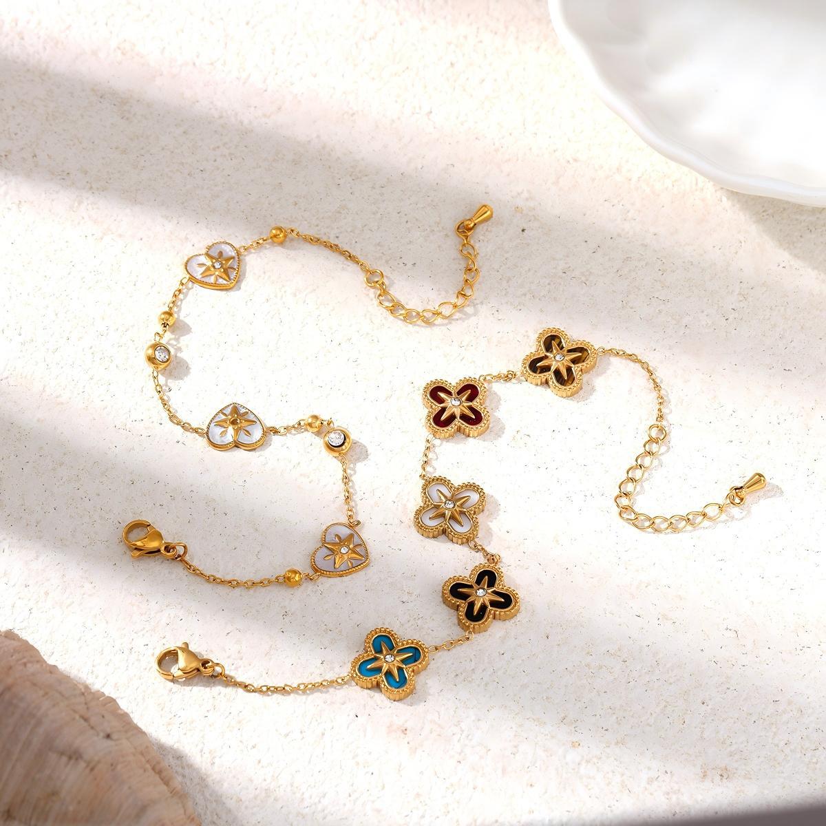 Wholesale Bracelet Light Luxury Niche Flower Four-Leaf Clover Heart Titanium Steel Bracelet Women' s