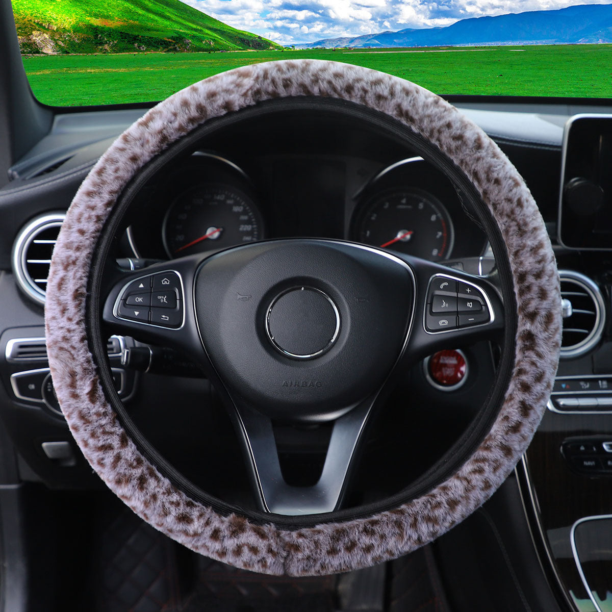 Wholesale Leopard Print Plush Elastic Band Without Inner Ring Car Steering Wheel Cover