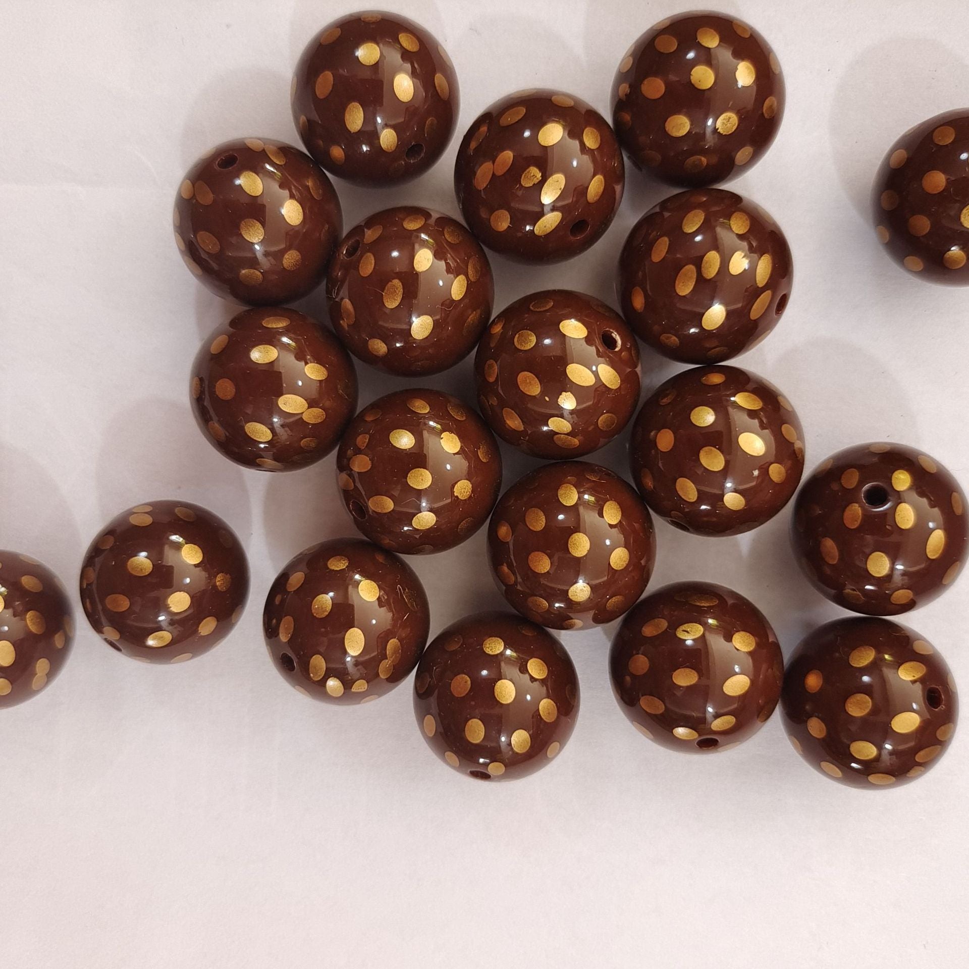 Wholesale 5pcs 20MM Coffee Gold Dot Printed Beads