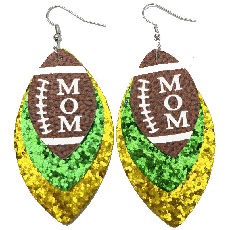 Wholesale 2 Pair/Pack Sports Rugby Field Cheer Football Leather Earrings