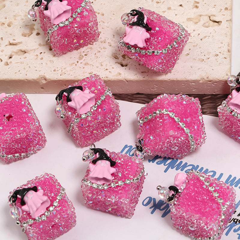 Wholesale 5pcs Ghost Square Rhinestone Sugar Beads