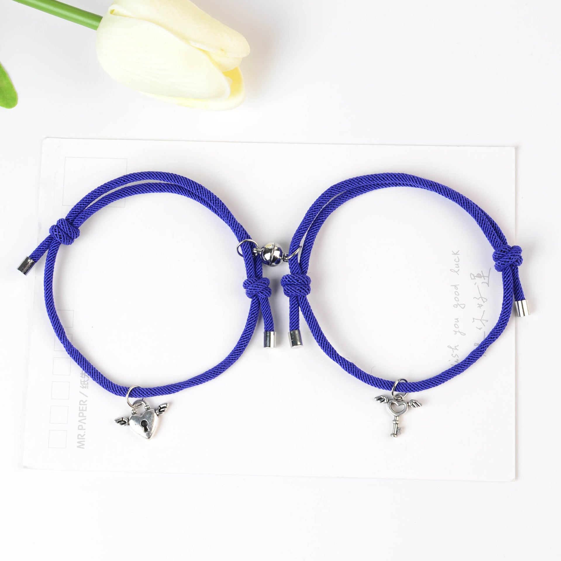 Wholesale Couple Key Lock Magnetic Suction Bracelet Hand Woven