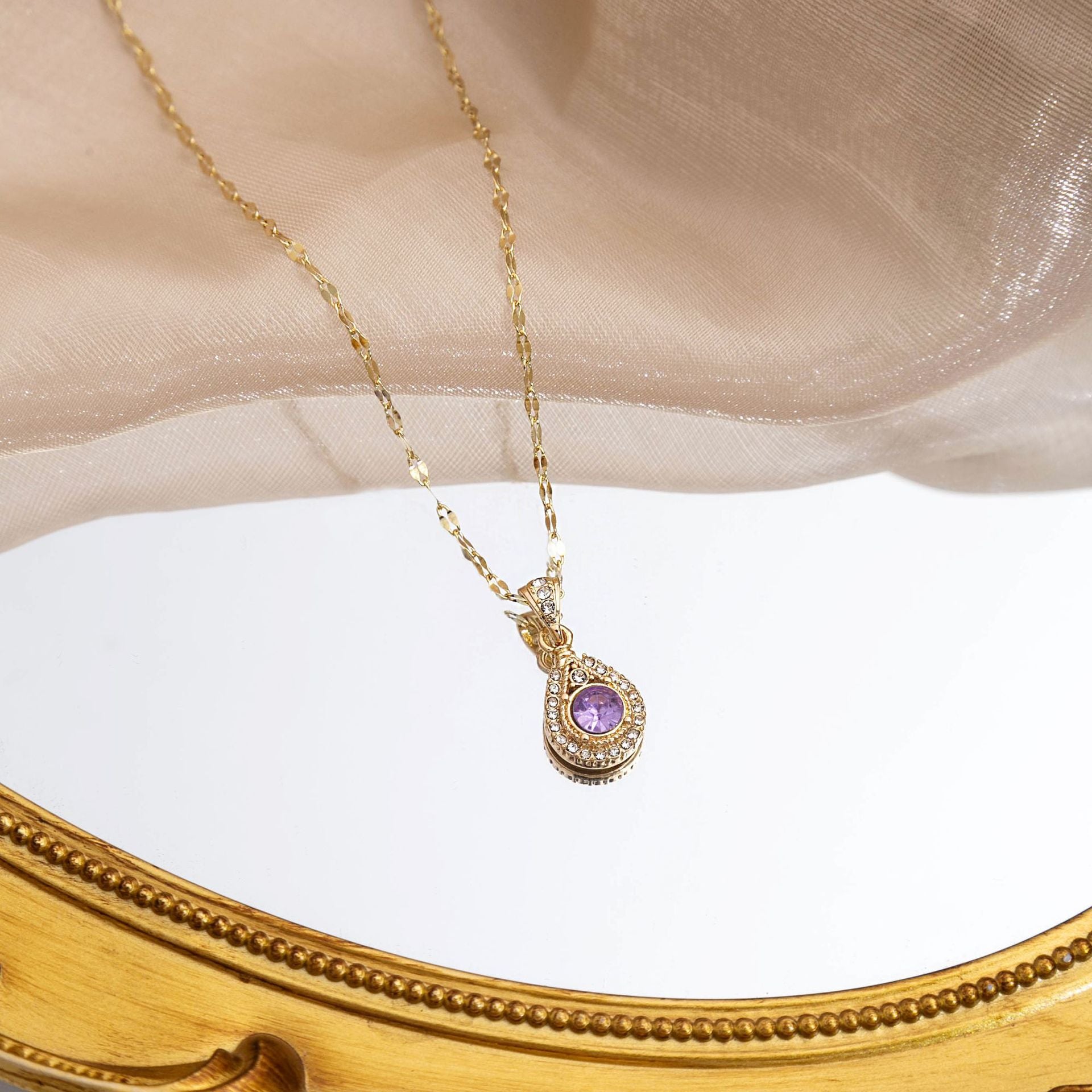 Wholesale Diamond Inlaid Purple Droplet Alloy Necklaces