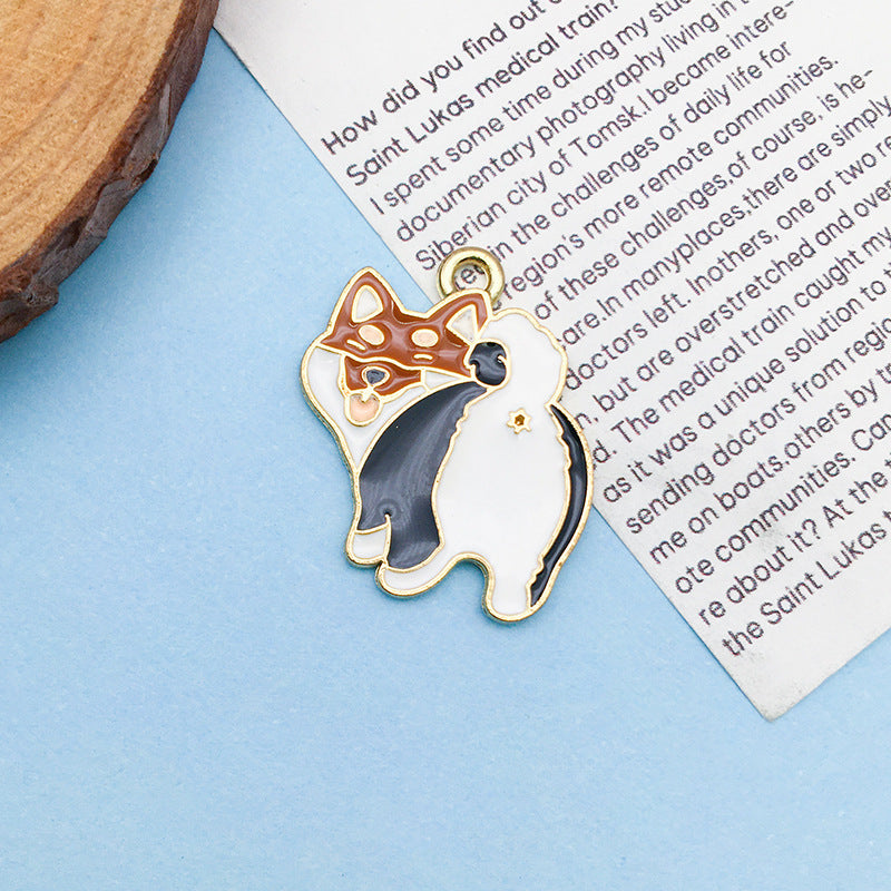 Wholesale Cartoon Japanese Cute Puppy Dog Drip Oil Alloy Necklace Bracelet Pendant