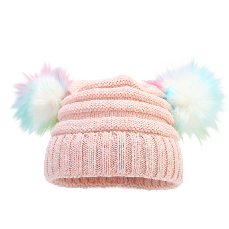 Wholesale Children's Knitted Hats 3-10 Years Old, Colorful Fur Ball Woolen Hats, Winter Hats