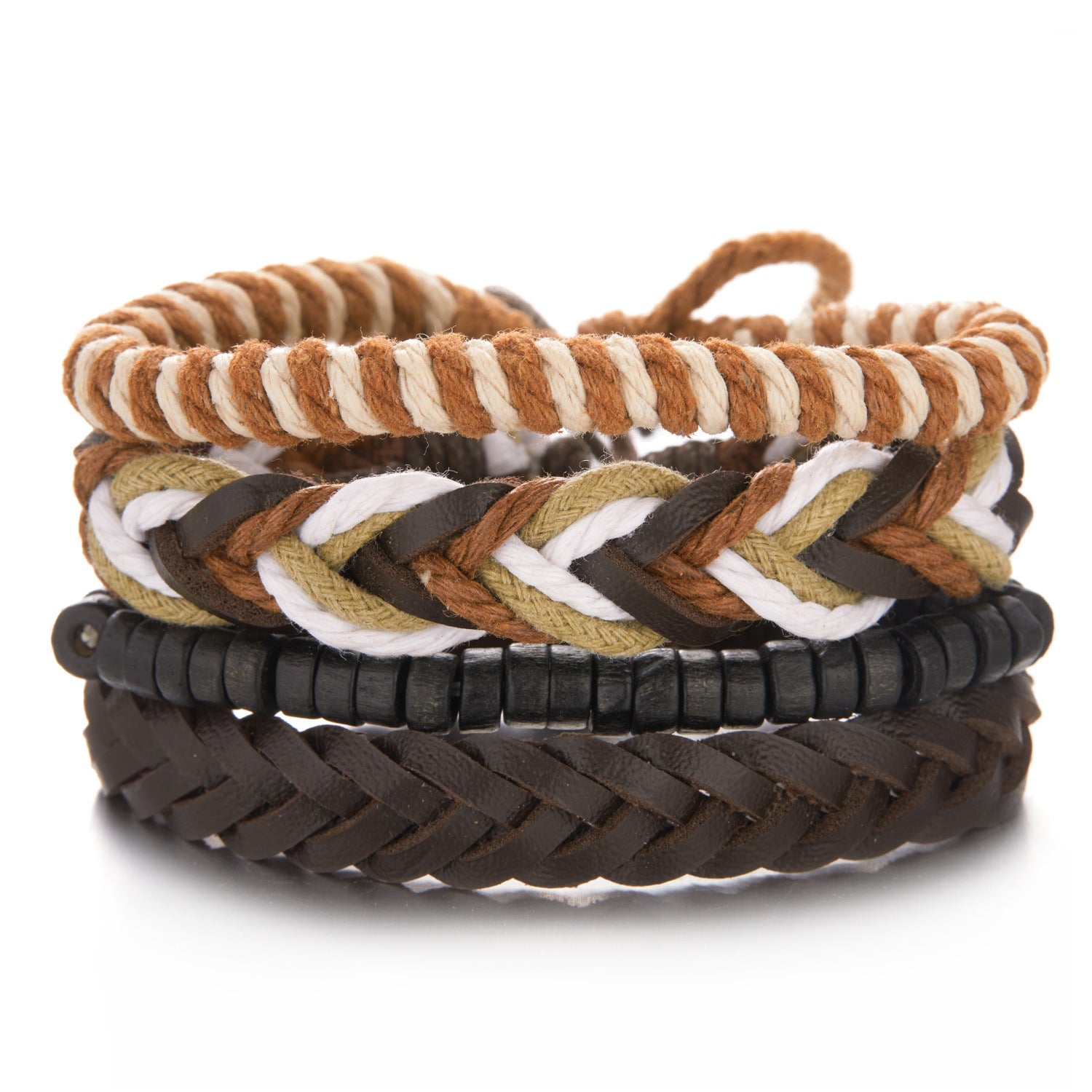 Wholesale Coconut Shell Wood Beads Braided Bracelet Leather Bracelet