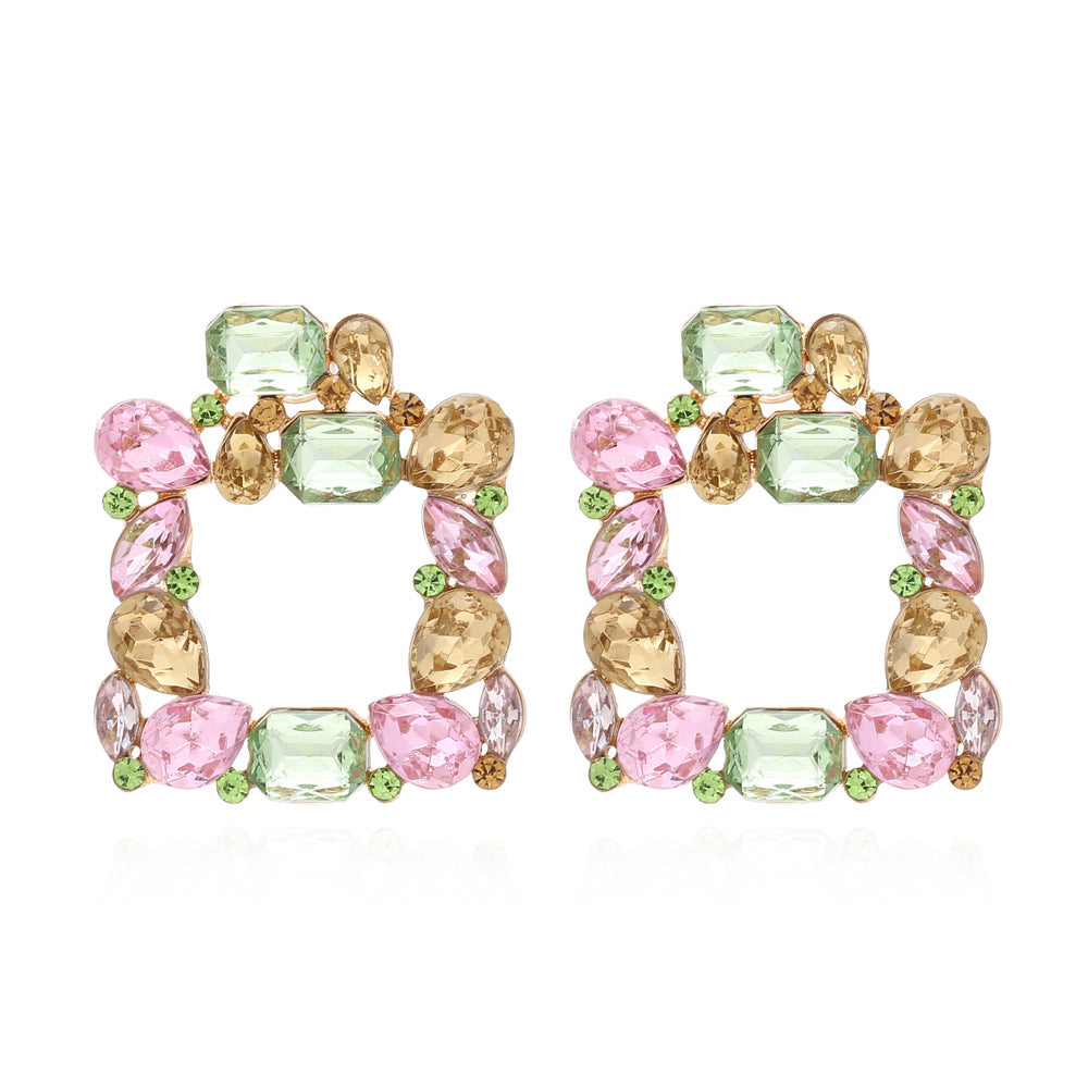 Pendientes de diamantes de aleación de aleación geométrica de diamantes cuadrados al por mayor