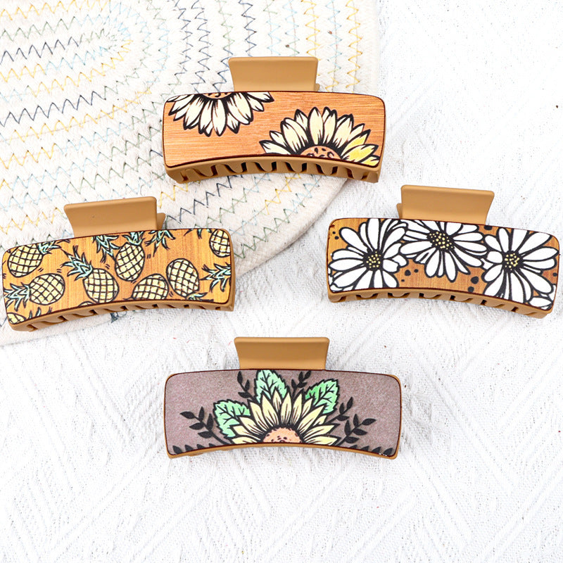 Wholesale Women S Floral Pineapple Wood Grain Claw Clip Hair Fashion Accessory For Everyday Styling Gift