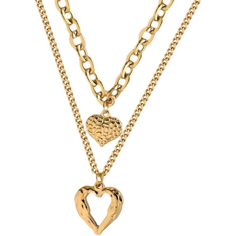 Wholesale retro simple multi-layer metal texture hollow heart pendant necklace