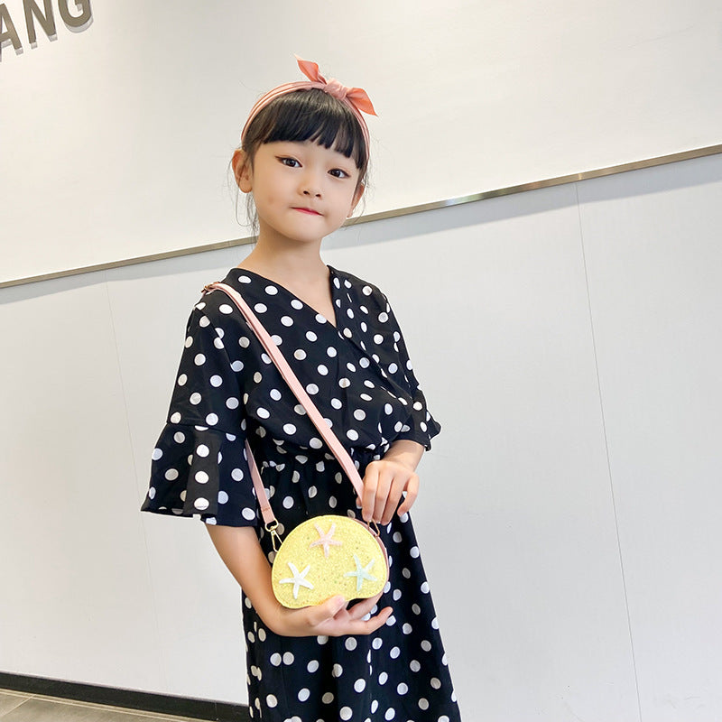 Wholesale Children's Shell Glittering Diagonal PU Cross Bag