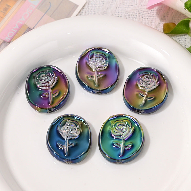 Wholesale  10pcs/pack Double sided rose round cake with straight hole bead   Acrylic Beads