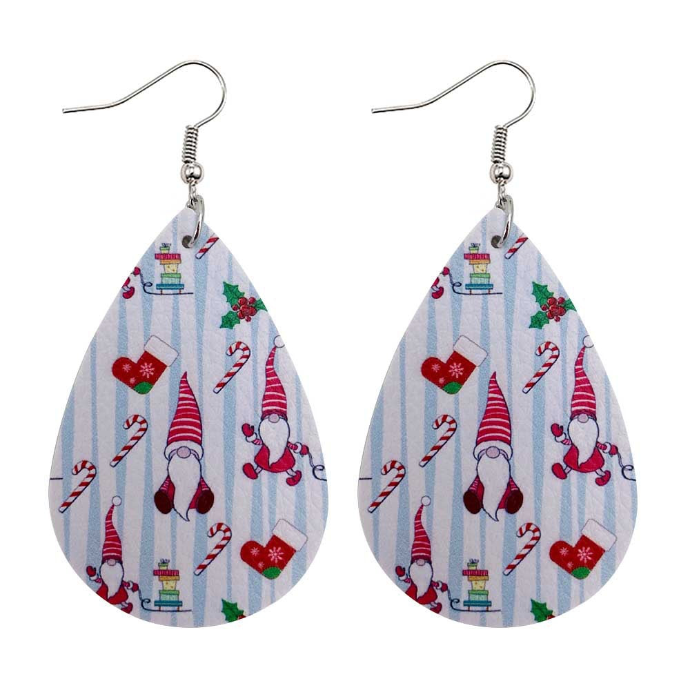 Wholesale Christmas Tree Bells Santa Claus Elk Leather Earrings