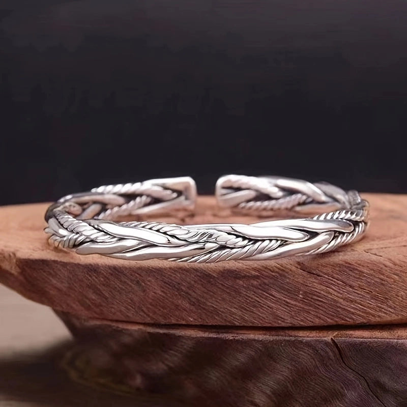 Wholesale Vintage Silver Twist Braided Open Adjustable Bracelet
