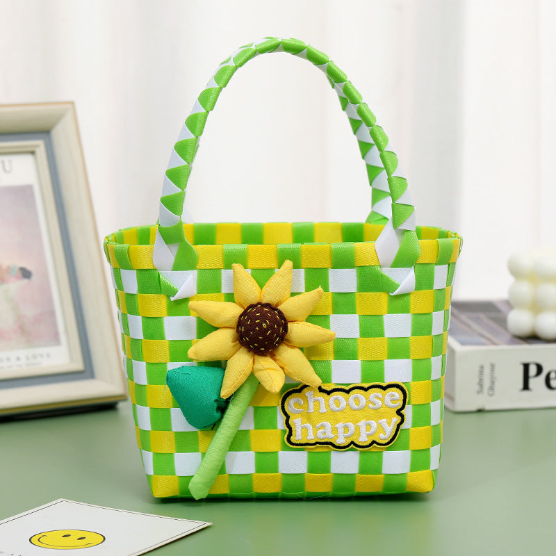 Wholesale Children's flower cute summer beach colorful literary hand-woven handbag