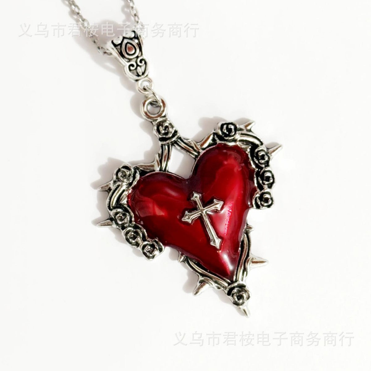 Wholesale  thorn red love necklace liquid metal gothic big heart pendant necklace