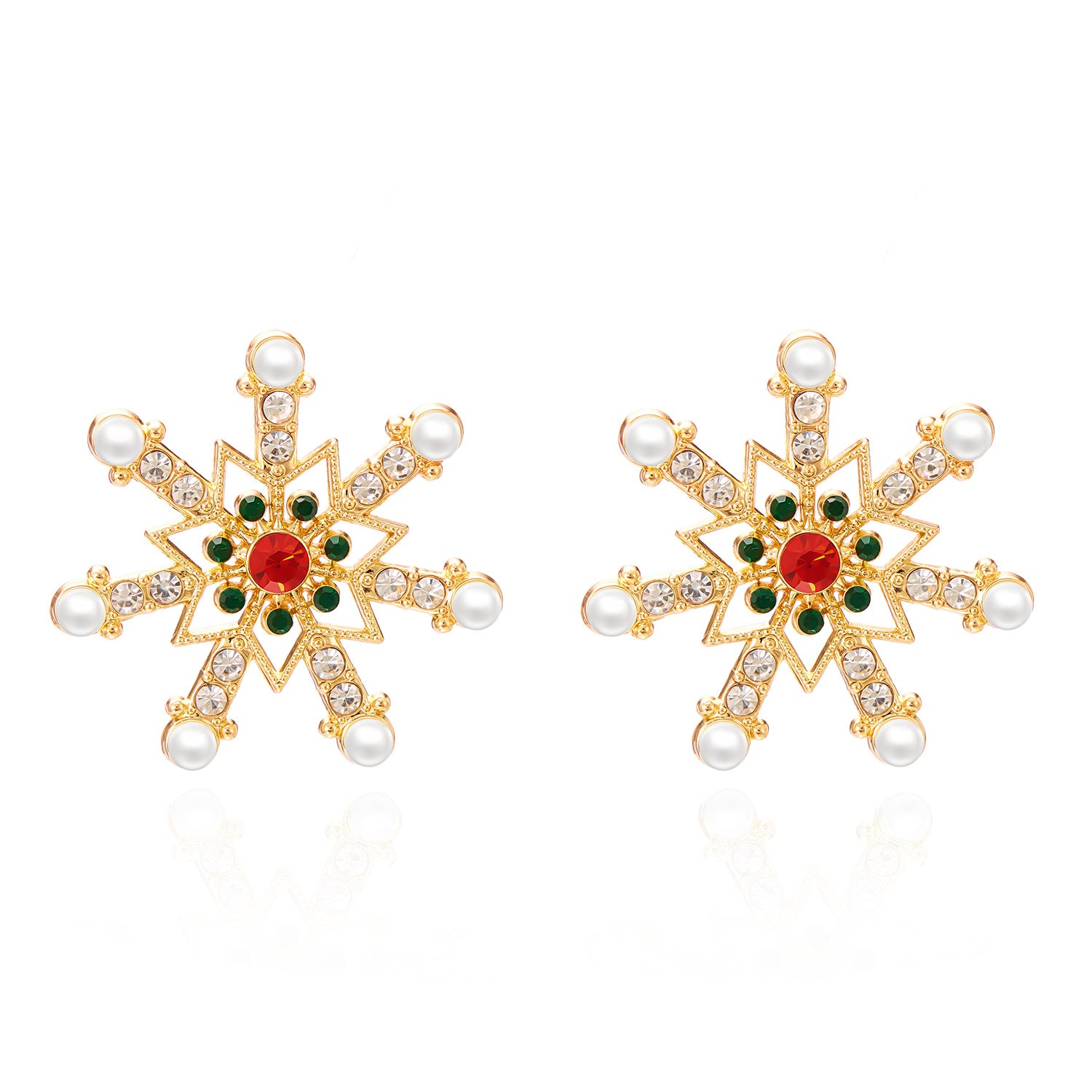 Wholesale Christmas Snowflake Earrings  Diamond Pearl Earrings