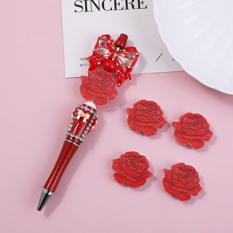 Wholesale 10pcs Through-hole double-sided embossed cartoon rose and sunflower beads