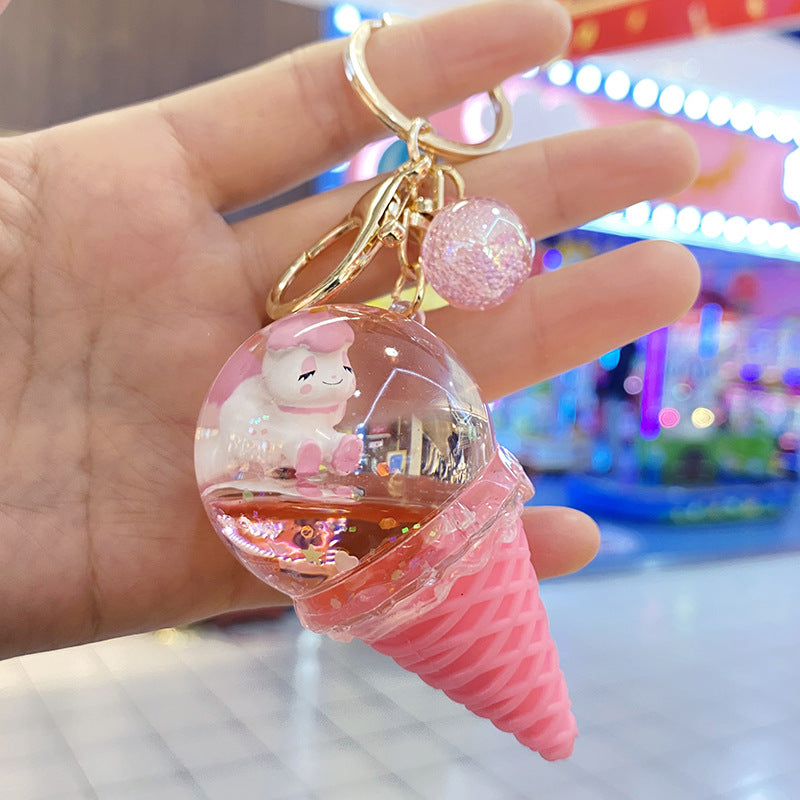Wholesale Acrylic Ice Cream Crystal Ball Sand Flow Keychain