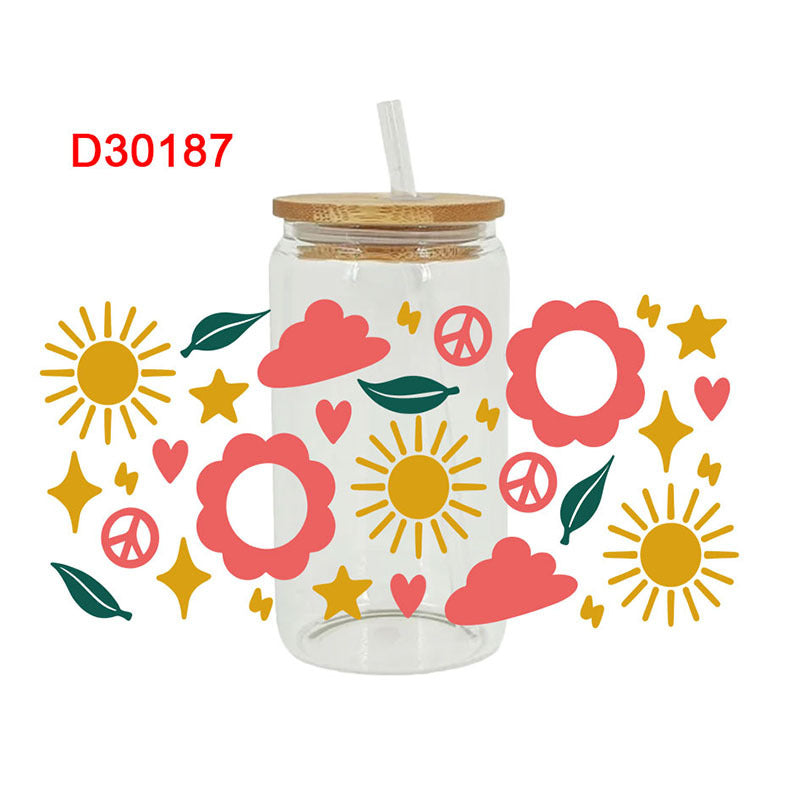 Wholesale Colorful Sun Moon Planet 16oz Cup UV DTF Wraps