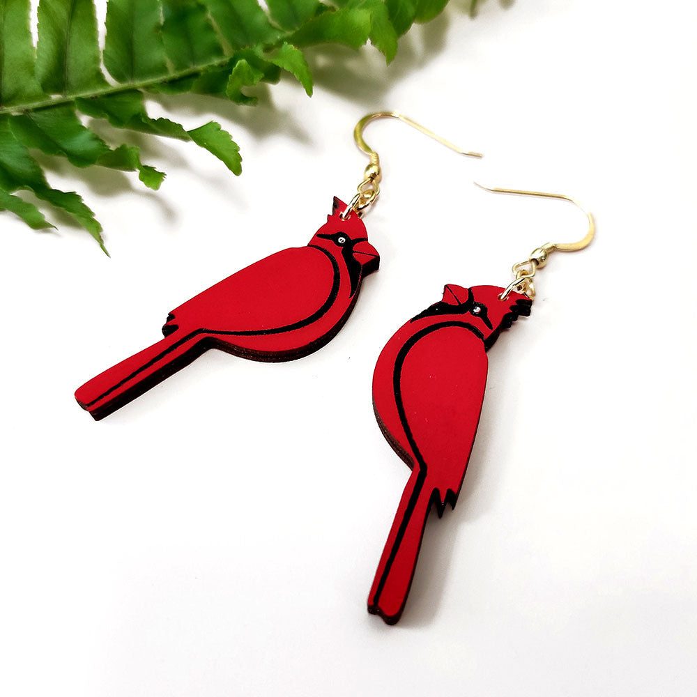 Wholesale Red Bishop Bird Wooden Earrings