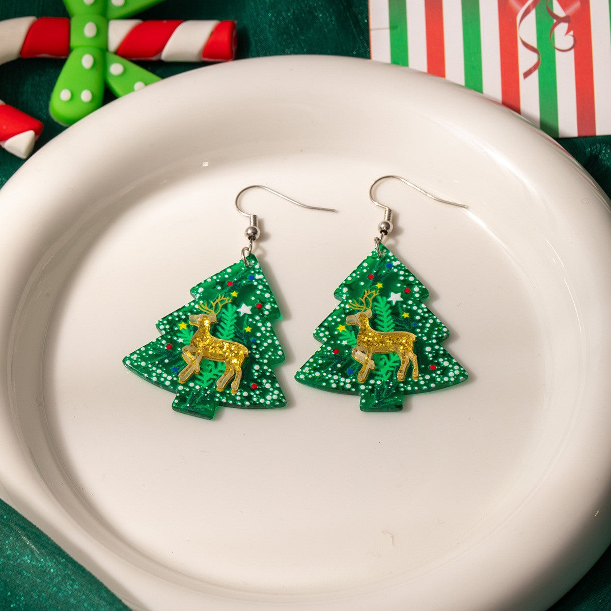 Wholesale Acrylic earrings  Christmas tree reindeer snowflake  simple earrings