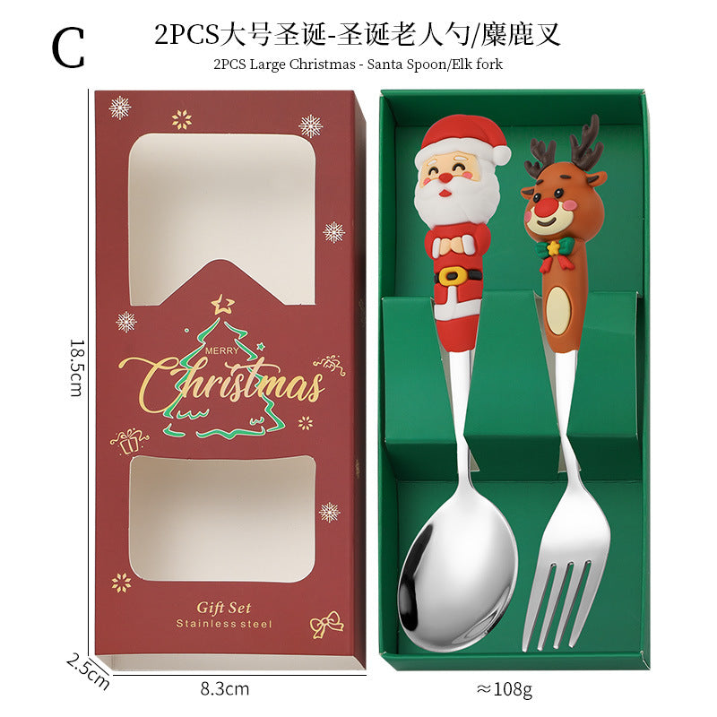 Wholesale Cartoon Christmas Dessert Fork and Spoon Cutlery Set