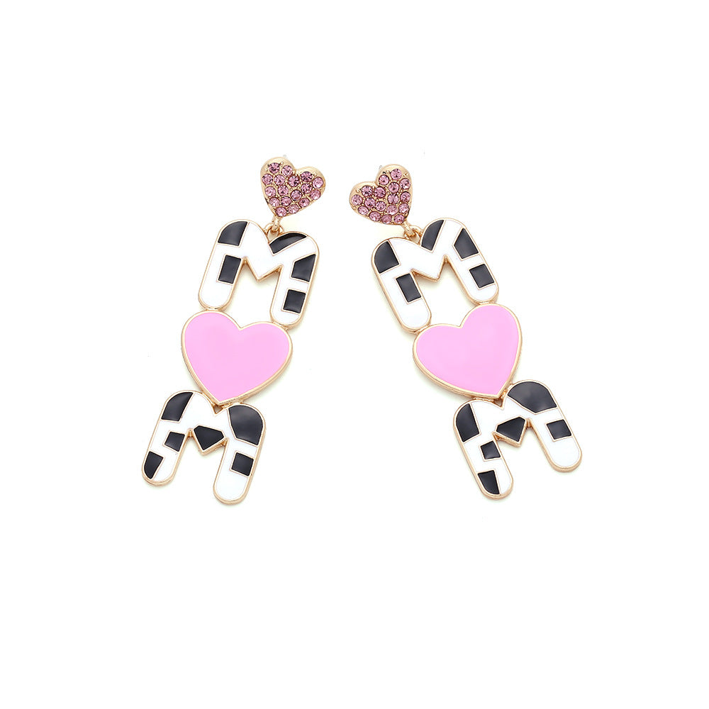 Wholesale Cow Print Mom Love Letter Alloy Earrings