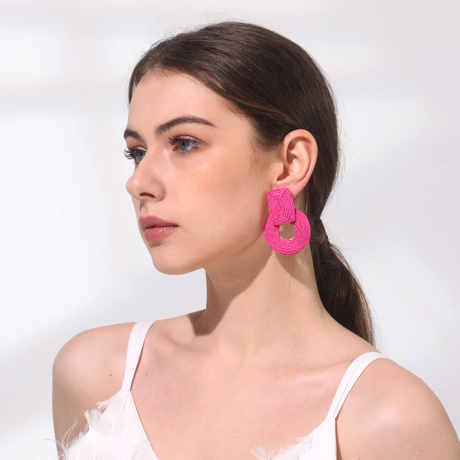Wholesale Raffia Handmade Geometric Earrings