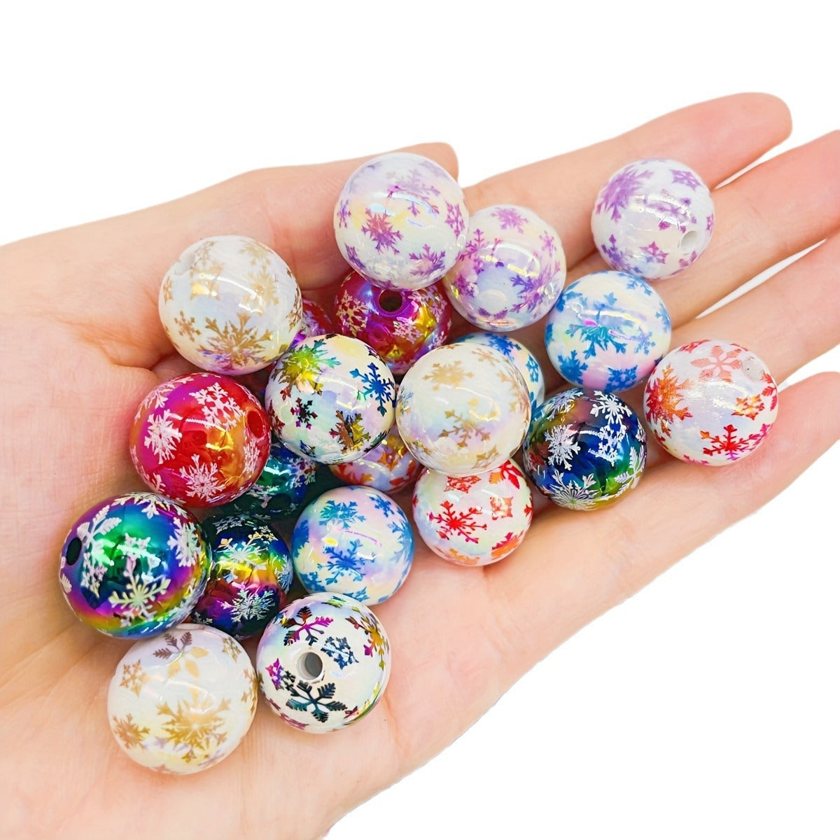 Wholesale 100PCS/PACK Christmas Series Acrylic Printing DIY Snowflake Beads