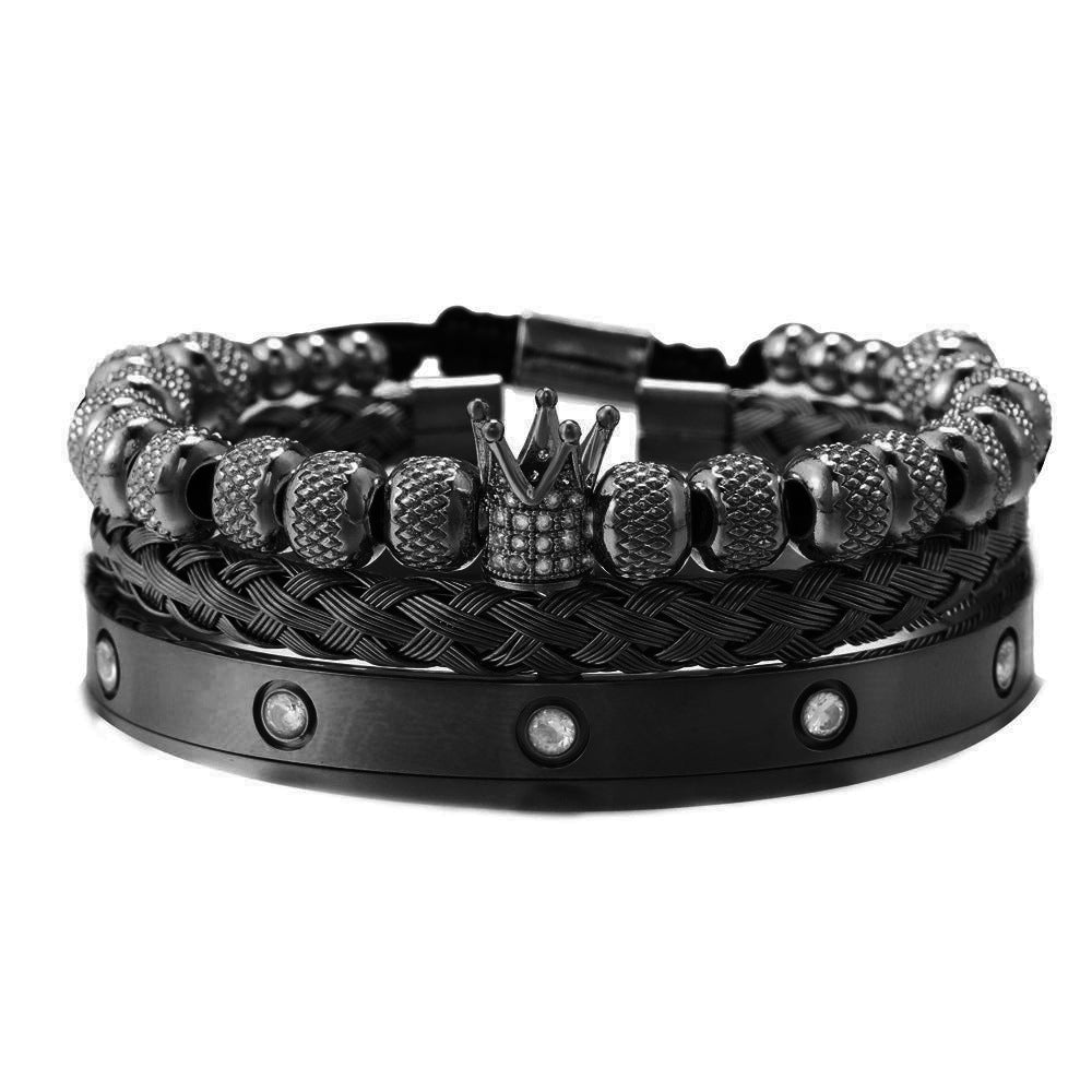 Wholesale Copper Micro-inlaid Zircon Double Leopard Head Black Onyx Woven Bracelet