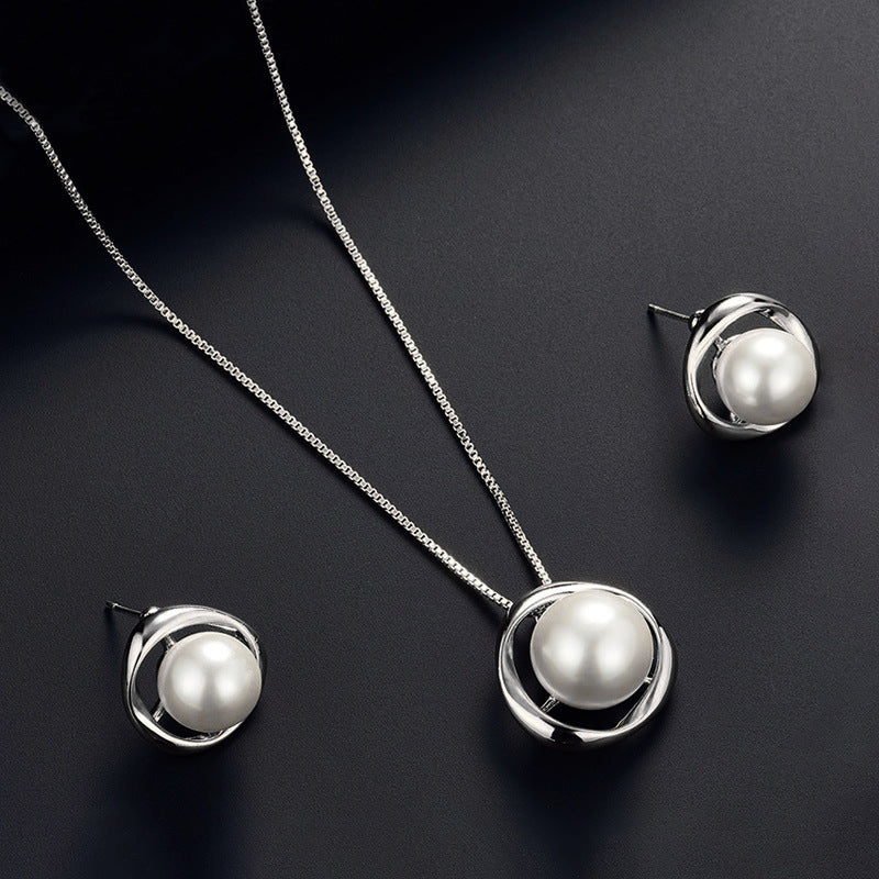 Wholesale Imitation pearl stud earrings necklace jewelry set