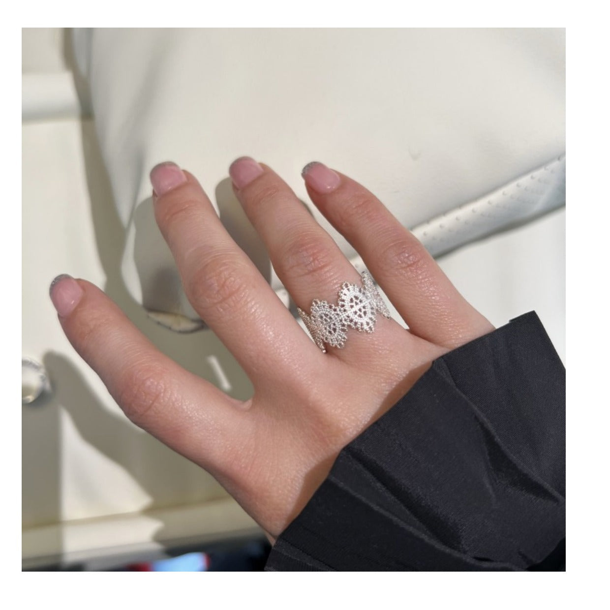 Anillo de trabajo abierto de encaje de plata esterlina al por mayor