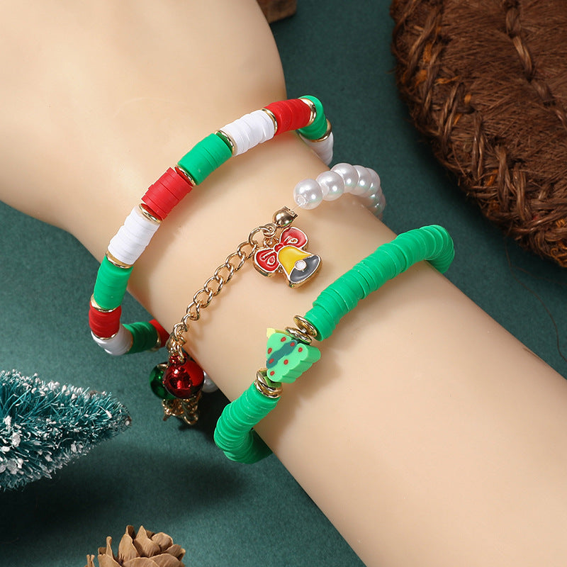 Wholesale Cartoon Christmas Adjustable Bell Beaded Bracelet Set For Women Handmade Alloy Festive Reindeer  Design Boutique Resale Gift
