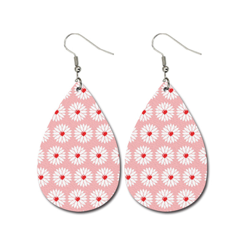 Wholesale Valentine's Day Striped Heart Shape Carriage Love Leather Drop Shape Earrings