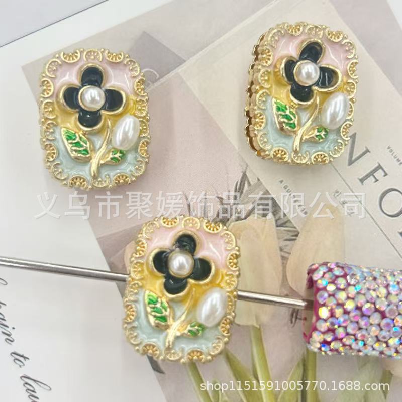 Wholesale 10pcs Oil painting style  flowers pearls beads