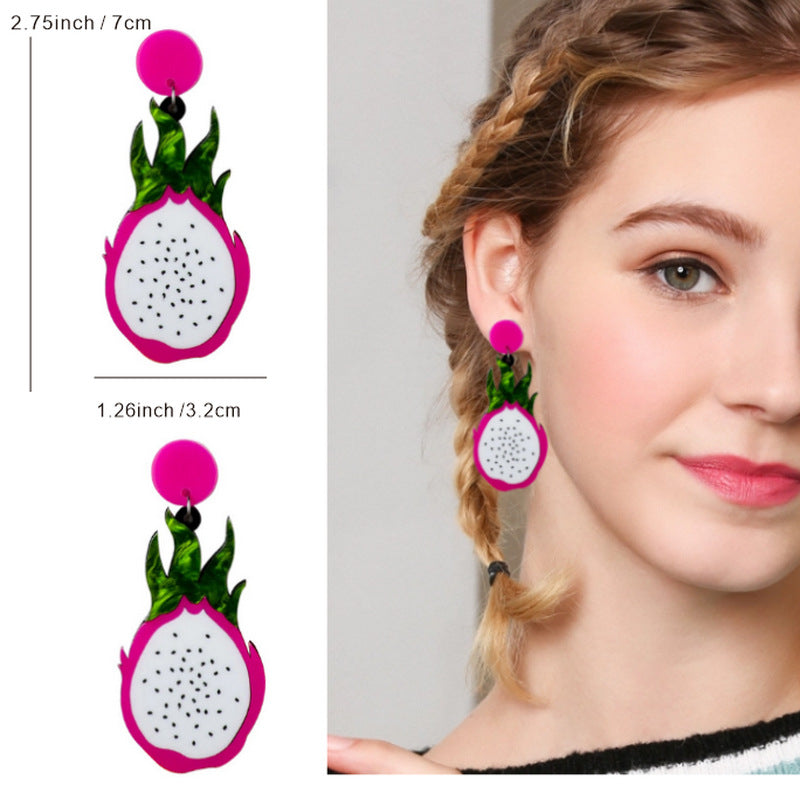 Wholesale Acrylic fruit vegetable Dragon Fruit  earrings