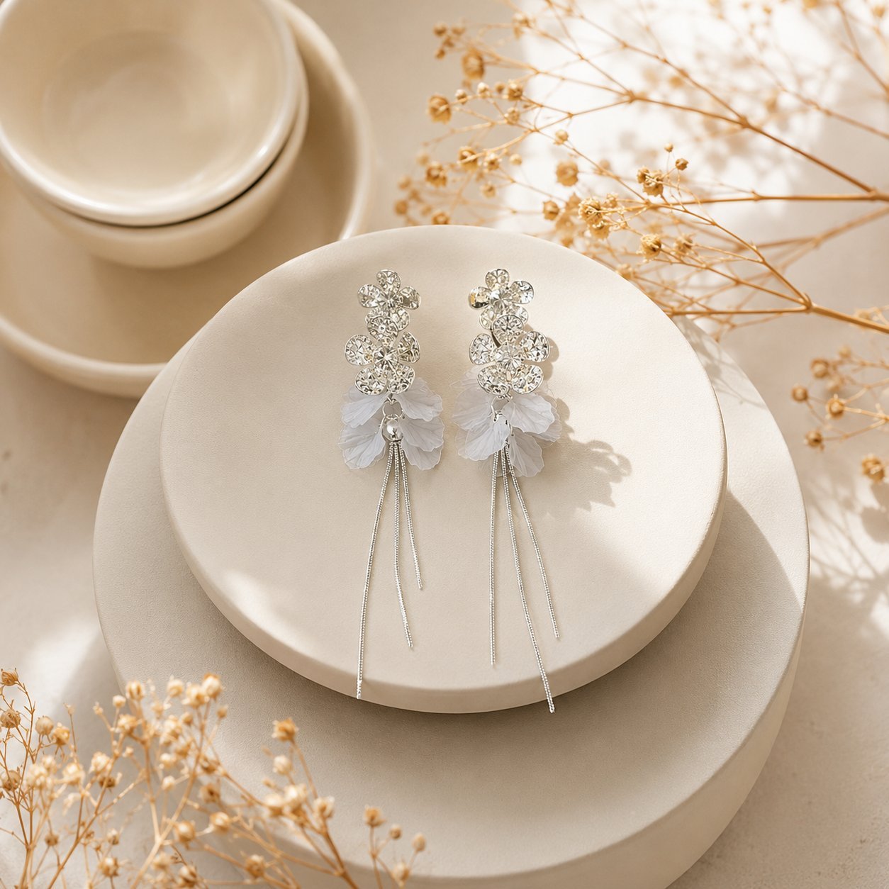 Wholesale Blue Enamel Flower Earrings For Women Pearl Accent Fashion Jewelry Accessory Party Casual Wear Resale