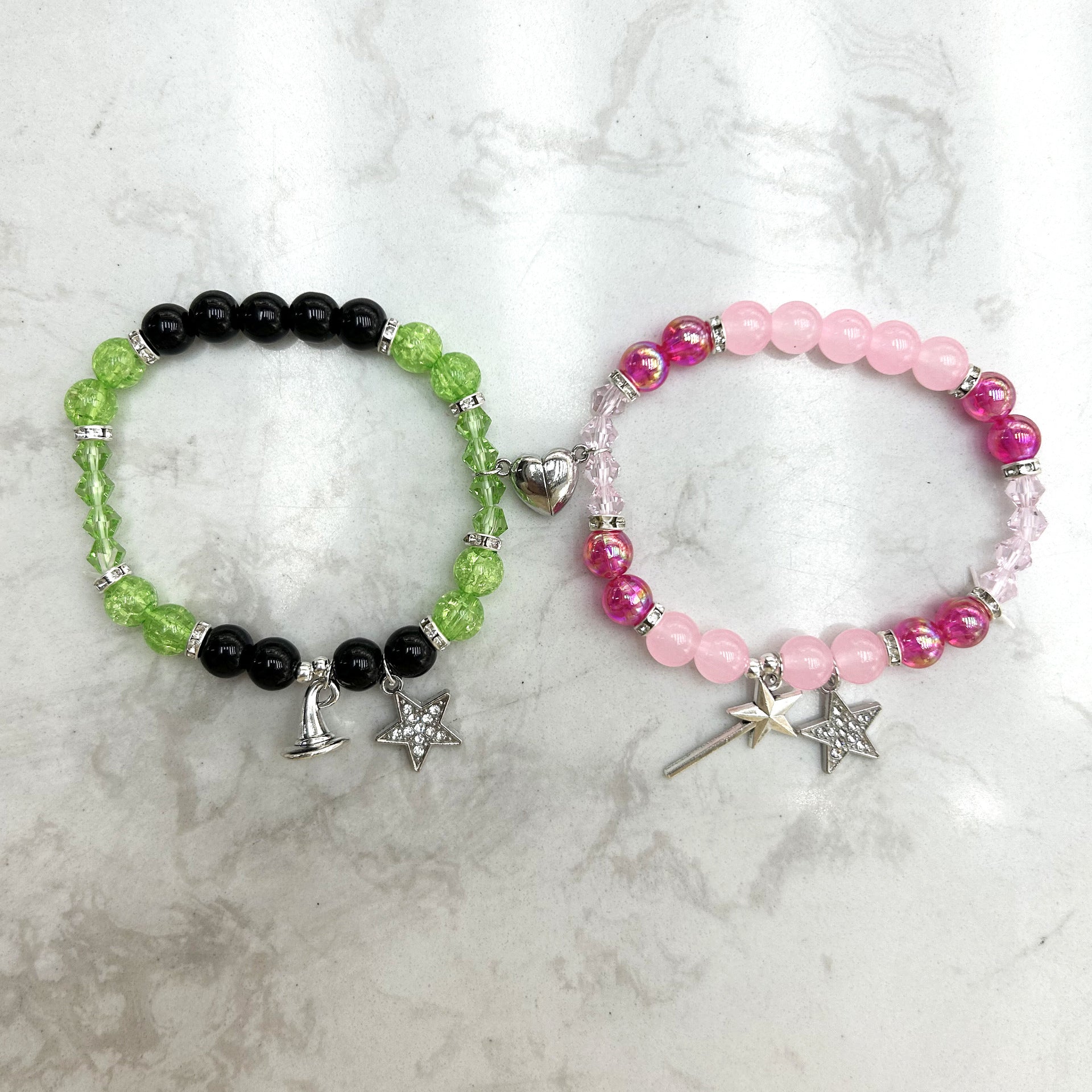 Wholesale  Pink Green Matching Crown Witch Hat Couple  Glass Bracelet