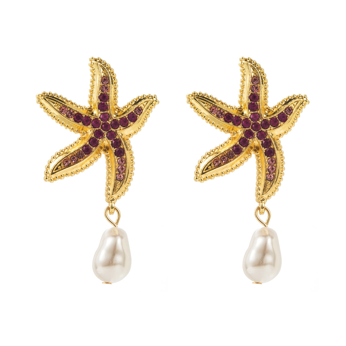 Wholesale Diamond Starfish Ocean Style Alloy Earrings