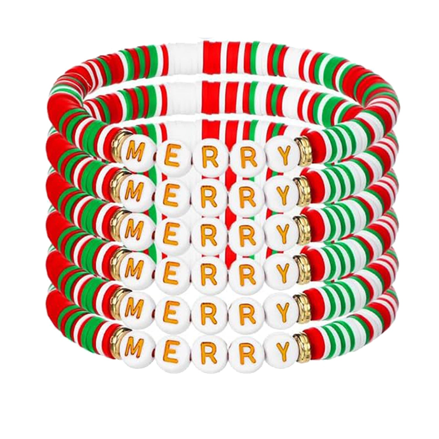 Wholesale 10pcs Red and Green Christmas Theme Clay Beam Bracelet