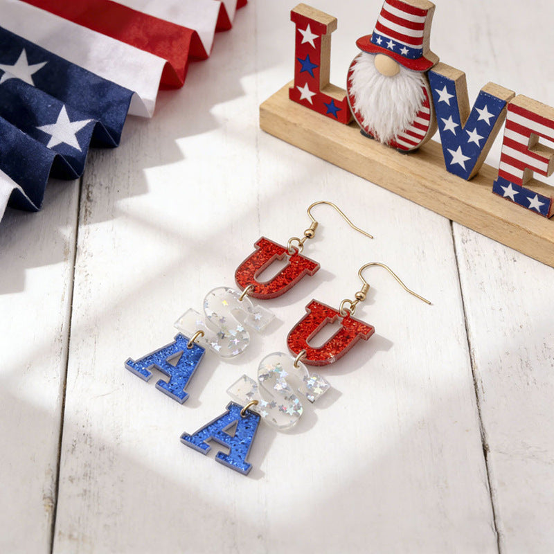 Wholesale Independence Day Anniversary Love Star Spangled Banner Acrylic Earrings