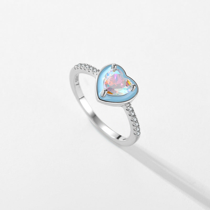 Wholesale Sterling Silver Inlaid Colorful Heart-shaped Zircon Rings