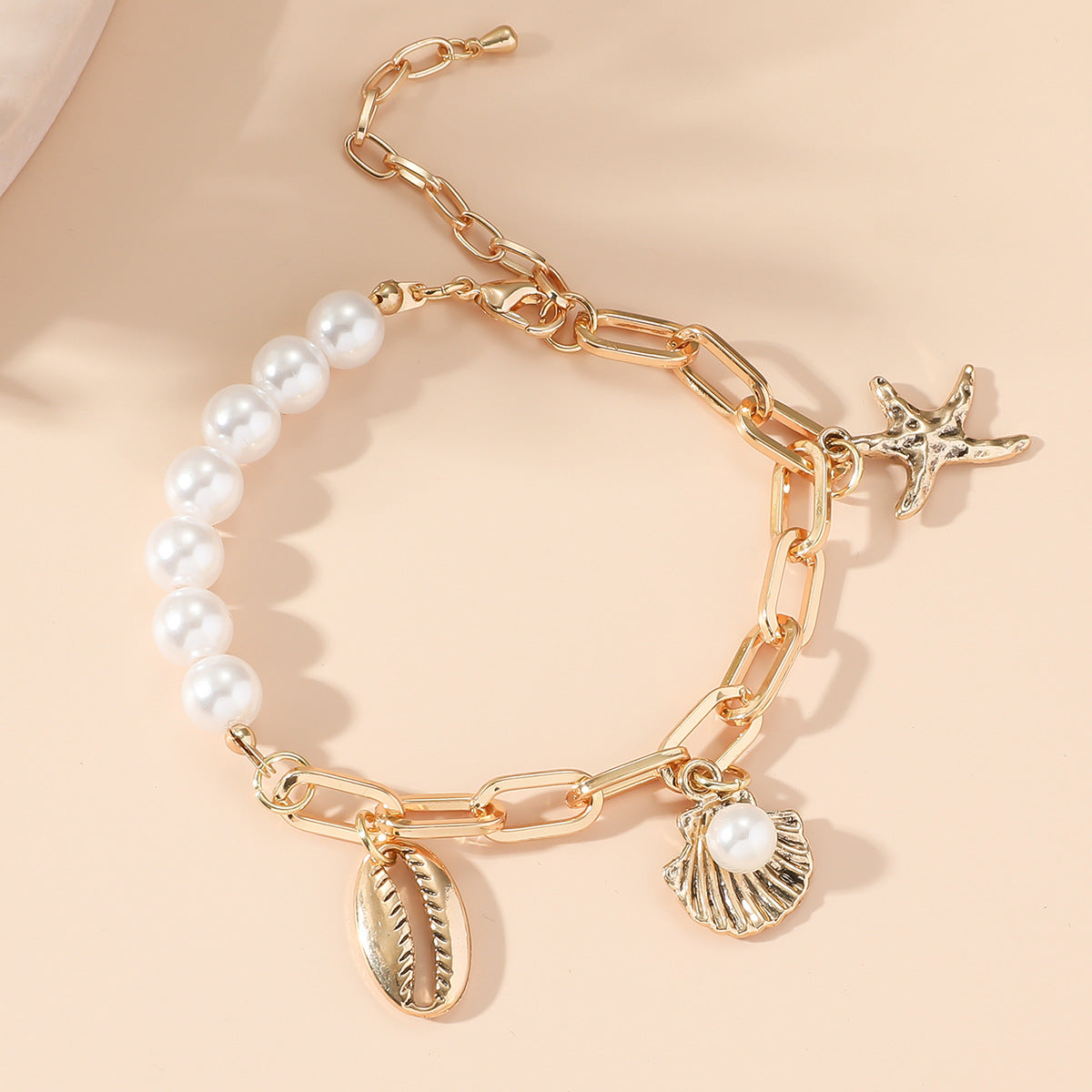 Wholesale Ocean Series Beach Starfish Shell Pendant Pearl Stitching Bracelet