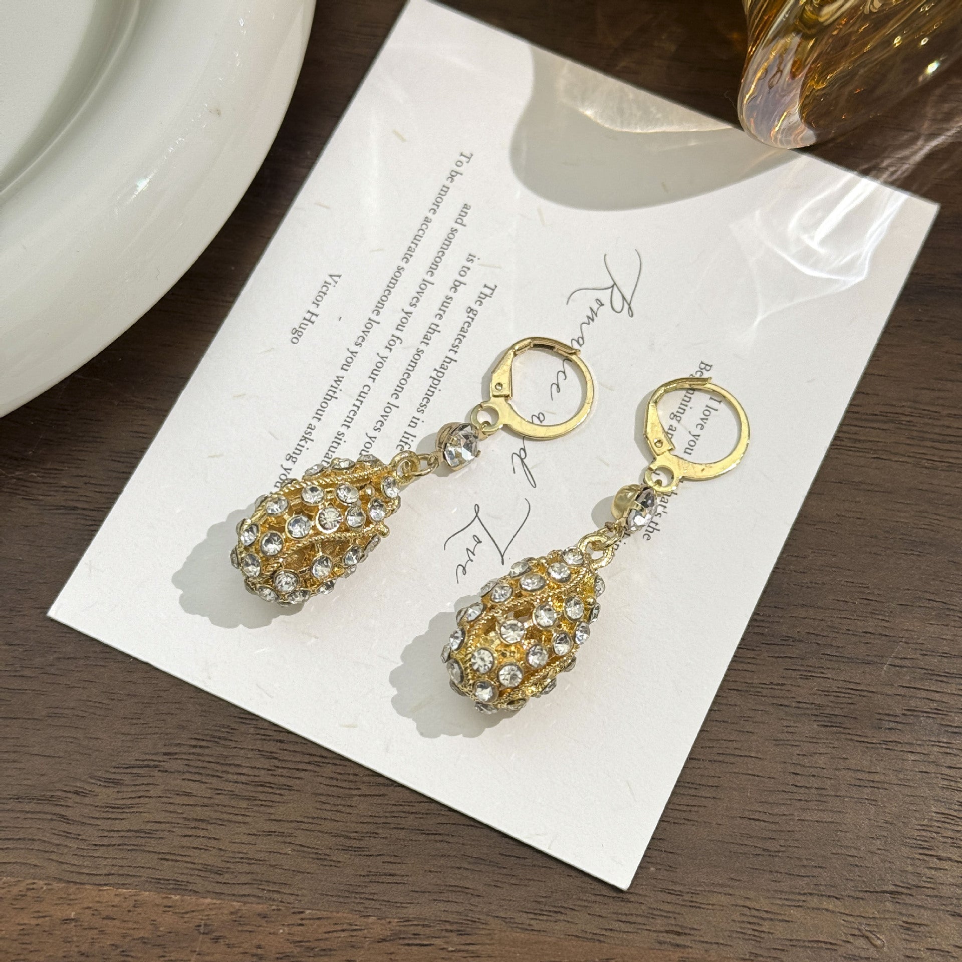 Wholesale Stylish Drop Earrings For Women Gold Tone Alloy Rhinestone Geometric Design Party Wear Fashion Accessory
