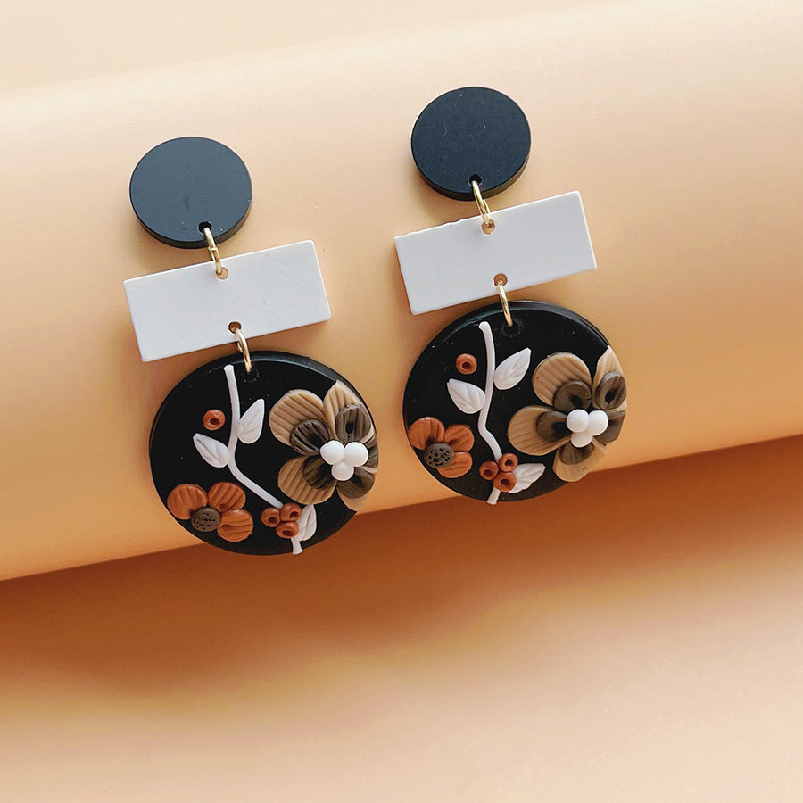 Wholesale Black printed soft ceramic geometric earrings