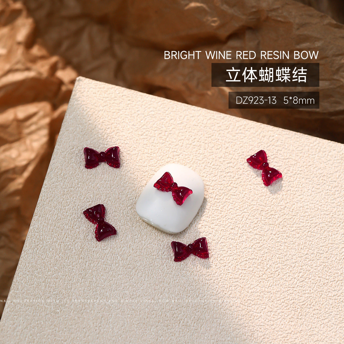Wholesale 50pcs Bow Nail Art Accessories Burgundy Resin Frosted Mini Three-Dimensional Ribbon Butterfly Bow Tie Nail Decoration