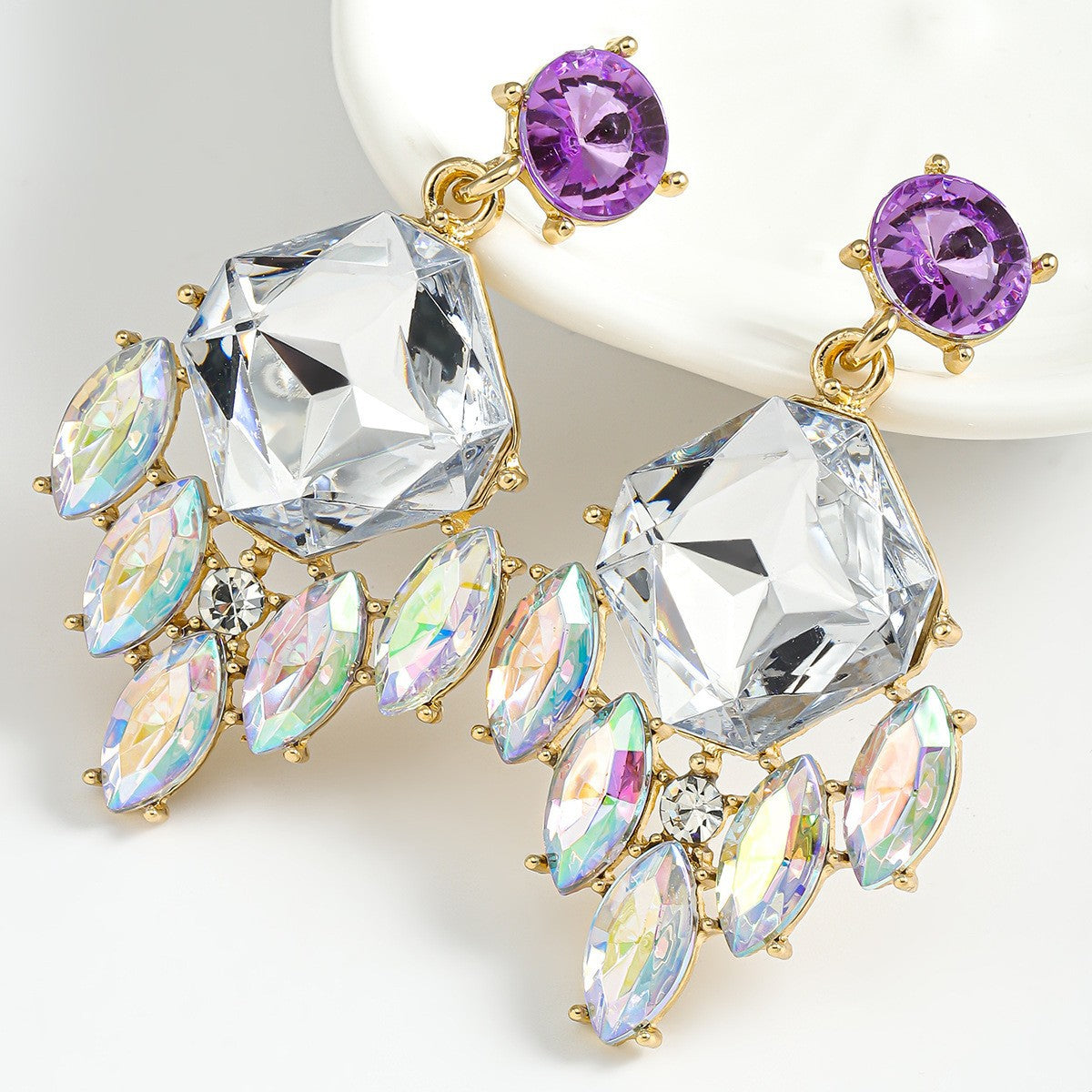 Wholesale Geometric Water Drop Love Petals Leaves Diamond Earrings